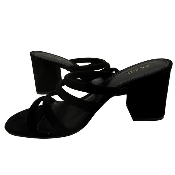 Aldo Weinreich Strappy Leather Block Chunky Heel Sandals 8.5 Black Party Date - Picture 1 of 15